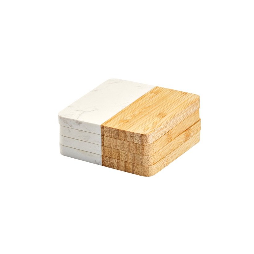 Conjunto de Porta-Copos Marboo em Mármore e Bambu