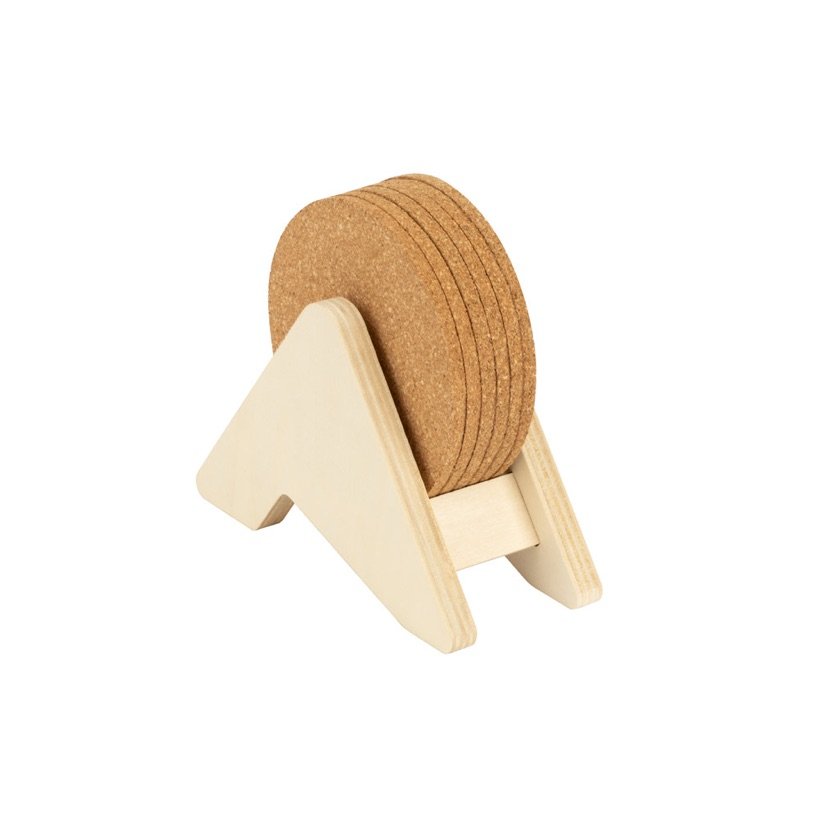 Conjunto de Porta-Copos Plycork em Madeira e Cortiça