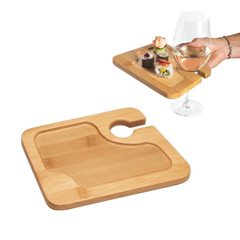 Prato com Suporte para Copo Fabris em Bambu — Conjunto