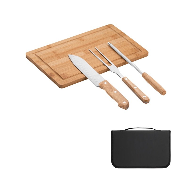 Kit Churrasco Moussaka com Tábua e 3 Utensílios — Conjunto