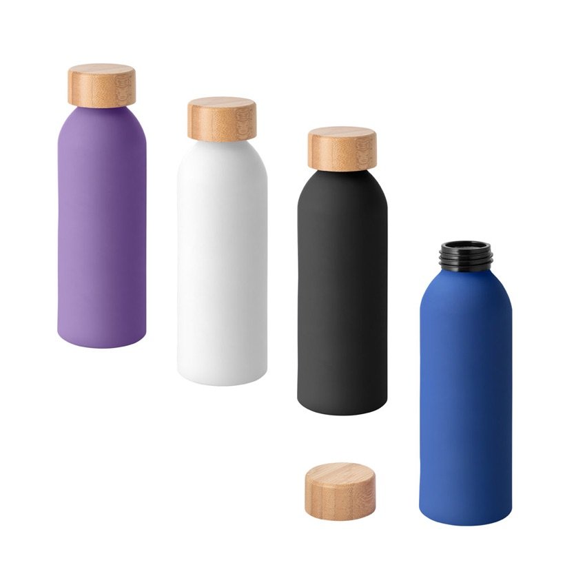 Squeeze de Alumínio Queta Soft com Tampa de Bambu 550ml — Conjunto