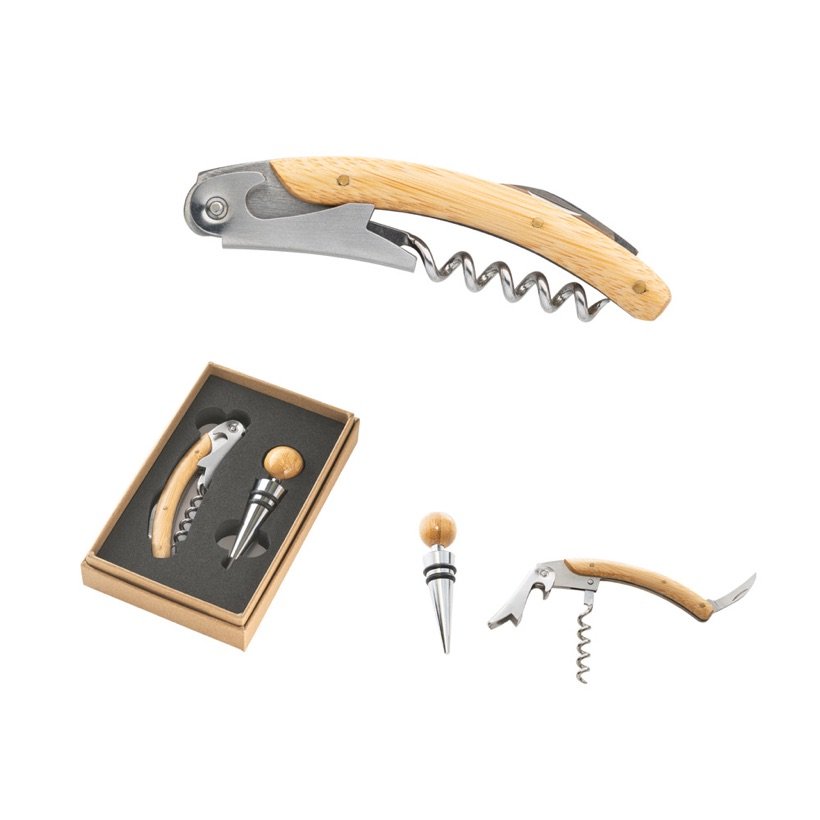 Conjunto de Vinho em Metal e Bambu Barbera — Conjunto
