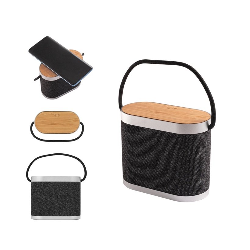 Caixa de Som Portátil 2 em 1 com Carregador Wireless Guetta — Conjunto
